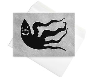GREETING CARD Squid Monster Kawaii Funny Birthday Card Invitations Whimsical Gothic Weird Cute Housewarming Gift Goth Quirky Gifts