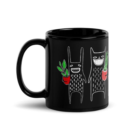 11oz BLACK COFFEE MUG Plant Monster Hoya Plants Houseplants Birthday Housewarming Gift Goth Emo Weird Funny Quirky Whimsical Gothic Ceramic