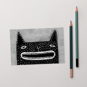 TARJETA POSTAL CON IMPRESIÓN ARTÍSTICA DE 4x6 Gato Negro Gatos Kawaii Arte Popular Lindo Tarjeta Extravagante Arte Extraño Regalo de Inauguración Tarjetas de Cumpleaños Regalos para Amantes de los Gatos