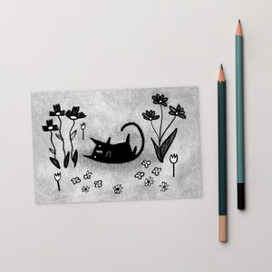 CARTÃO POSTAL ARTÍSTICO IMPRESSO 4x6 Gato Preto Jardim Kawaii Gatos Arte Folclórica Cartão Fofo Peculiar e Caprichoso Arte Presente de Inauguração Cartões de Aniversário Presentes para Amantes de Gatos