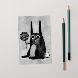 4 x 6 ART PRINT CARTE POSTALE Lapin étrange art populaire sucette lunatique trucs étranges mignons cadeaux d'anniversaire de pendaison de crémaillère gothique original lapin Punk Emo