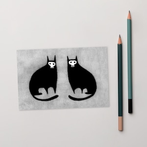 CARTÃO POSTAL IMPRESSO DE ARTE 4x6 Caveira Gato Preto Gótico Kawaii Aniversário Estranho Peculiar Caprichoso Arte Fofo Gótico Punk Emo Assustador Horror Gatinho Weirdcore