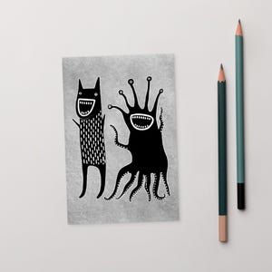CARTÃO POSTAL ARTÍSTICO IMPRESSO 4x6 Monstro Kawaii Arte Folclórica Estranho Presente de Amigo por Correspondência Caprichoso Cartões de Boas-vindas Assustadores Presentes de Aniversário Fofos Góticos