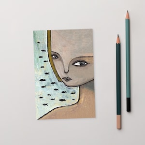 4 x 6 ART PRINT CARTE POSTALE Art folklorique portrait poisson cartes postales mignon cadeau de pendaison de crémaillère abstrait original fantaisiste cadeaux d'anniversaire art mural étranger