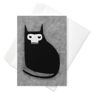 CARTE DE VOEUX Tête de mort chat noir Kawaii Goth Dark Academia carte d'anniversaire Bizarre drôle original lunatique Art gothique punk Emo sorcière étrange effrayant