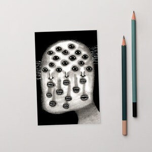 4x6 IMPRESSÃO DE ARTE CARTÃO POSTAL Olho Monstro Retrato Cartões Postais Horror Assustador Olho Gótico Estranho Penpal Weirdcore Assustador Gótico Surreal Arte de Parede