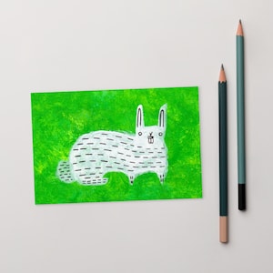 4x6 ART PRINT POSTCARD Coelho Branco Arte Popular Peculiar Caprichoso Estranho Bonito Amigo por Correspondência Presente Inauguração de Casa Engraçado Aniversário Decoração de Coelho Peculiar Arte de Parede