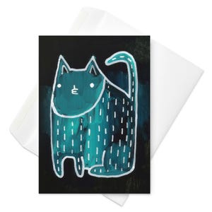 CARTE DE VOEUX Chat bleu Chats kawaii Art folklorique Cadeau pour amoureux des chats Cadeaux de pendaison de crémaillère Impression d'art chaton mignon Cartes d'anniversaire uniques Insolites fantaisistes