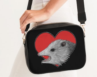 CROSSBODY BAG 'Possum Love Screaming Opossum Folk Art Birthday Gift Funny Creepy Cute Weird Gothic Whimsical Quirky Goth Purse Black Satchel