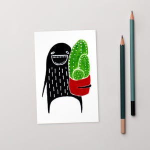 4x6 Kaktus Monster POSTKARTE Kaktus Monster Kawaii Folk Art Geschenke für Pflanzenliebhaber Zimmerpflanzen Skurrile Einweihungsparty Geschenke Skurriles Geburtstagsgeschenk