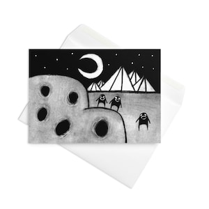 CARTE DE VOEUX Monstre paysage impression d'art folklorique surréaliste original lunatique effrayant mignon cadeaux d'anniversaire étrange Alien pendaison de crémaillère paysage gothique
