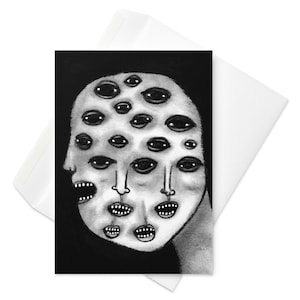 TARJETA DE FELICITACIÓN Monstruo Retrato Surrealista Globos Oculares Arte Popular Peculiar Horror Gótico Regalos de Cumpleaños Extraño Extraterrestre Inauguración de la Casa Gótico Witchcore Globo Ocular