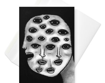 GREETING CARD Monster Portrait Surreal Eyeballs Folk Art Quirky Horror Goth Birthday Gifts Weird Alien Housewarming Gothic Witchcore Eyeball
