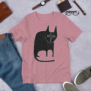 STRAIGHT CUT T-SHIRT Black Cat Shirt Folk Art Print Birthday Housewarming Gifts Funny Cute Kitty Shirts Whimsical Gift Gothic Cats Weird Art