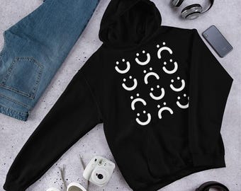 FELPA CON CAPPUCCIO CLASSICA Felice Triste Faccia Streetwear Gotico Punk Emoticon Emoji Divertente Carino Kawaii Gotico Weirdcore Strega Dark Accademia Pop Art
