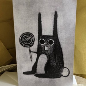 PREMIUM GREETING CARD Weird Rabbit Folk Art Lollipop Bunny Whimsical Weird Creepy Cute Housewarming Birthday Gifts Quirky Gothic Birthday