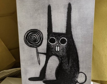 PREMIUM GREETING CARD Weird Rabbit Folk Art Lollipop Bunny Whimsical Weird Creepy Cute Housewarming Birthday Gifts Quirky Gothic Birthday