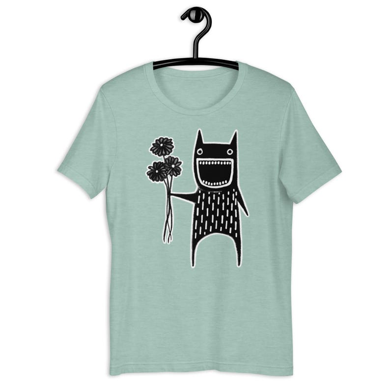 STRAIGHT CUT T-SHIRT Flower Monster Shirt Folk Art Plant Birthday Housewarming Gifts Goth Creepy Cute Funny Garden Houseplants Daisy Bouquet Heather Prism Dusty Blue