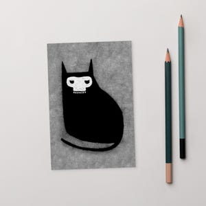 CARTÃO POSTAL IMPRESSO DE ARTE 4x6 Caveira Gato Preto Gótico Kawaii Aniversário Estranho Peculiar Caprichoso Arte Fofo Gótico Punk Emo Assustador Horror Gatinho Weirdcore