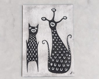 ACEO ORIGINAL ART Monster Drawing Handmade Illustration Outsider Folk Art Collectible Trading Card Drawing Whimsical Creepy Weird Stuff Gift