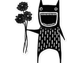 VINYL STICKER Garden Monster Flower Bouquet Botanical Folk Art Car Decal Phone Stickers Whimsical Gothic Weird Stuff Plants Wildflower Goth