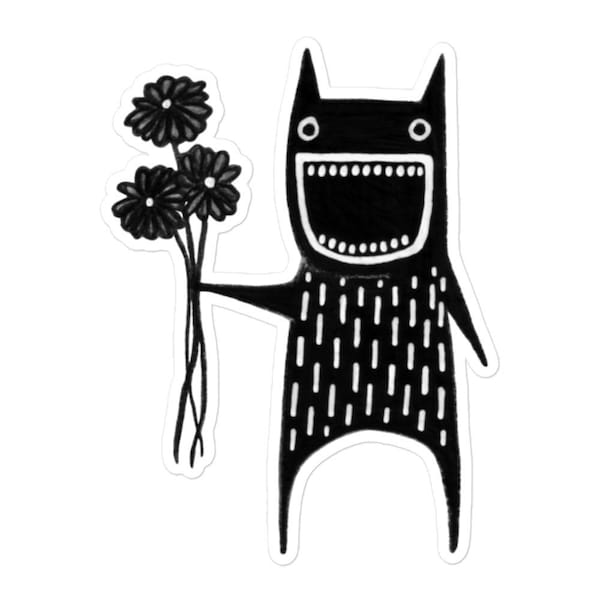 VINYL STICKER Garden Monster Flower Bouquet Botanical Folk Art Car Decal Phone Stickers Whimsical Gothic Weird Stuff Plants Wildflower Goth