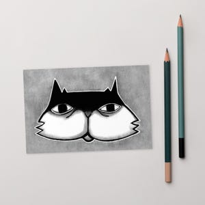 4 x 6 ART PRINT CARTE POSTALE Smoking chat Kawaii art folklorique cadeau d'anniversaire lunatique mignon bizarre original pendaison de crémaillère chat amoureux cadeau drôle gothique Kitty