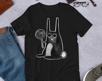 T-SHIRT TAGLIO DRITTO Coniglio strano Arte popolare Gotico Scuro Cottagecore Regalo di compleanno Inquietante Carino Gotico Lecca-lecca Punk Weirdcore Divertenti Scoperte primaverili