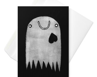 GREETING CARD Cute Ghost Monster Kawaii Birthday Card Invitations Whimsical Haunted Spooky Gothic Housewarming Gift Goth Quirky Spring Gifts