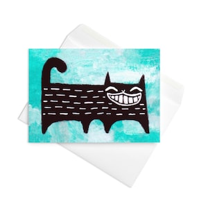 CARTÃO DE FELICITAÇÕES Gato Preto Gatinho Feliz Kawaii Peculiar Caprichoso Convites Estranhos Bonitos Góticos Inauguração de Casa Gótico Engraçado Cartão de Aniversário Presentes de Primavera