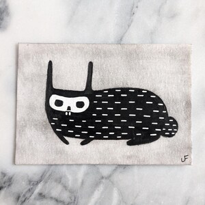 ACEO ORIGINAL ART Skull Rabbit Monster Bunny Weirdcore Folk Art Miniature Collectible Card Illustration Funny Birthday Weird Housewarming