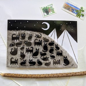 4 x 6 CARTE POSTALE IMPRESSION D'ART Chat noir lune Chats kawaii, cadeaux pour amoureux des chats pendaison de crémaillère originale gothique cadeau d'anniversaire fantaisiste Correspondant cadeaux de printemps