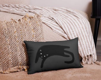 Cojín decorativo con diseño de gato negro, arte popular, arte gótico abstracto moderno, impresión, peculiar, caprichoso, lindo, regalo de cumpleaños para amantes de los gatos.