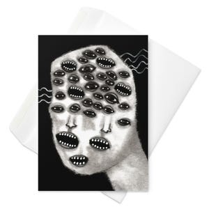 GRUSSKARTE Monster Portrait Surreal Augäpfel Folk Art Eigensinnige Horror Goth Geburtstag Geschenke Einweihungsparty Gothic Witchcore Augapfel