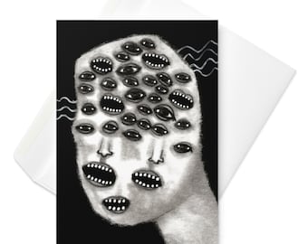 GREETING CARD Monster Portrait Surreal Eyeballs Folk Art Quirky Horror Goth Birthday Gifts Weird Alien Housewarming Gothic Witchcore Eyeball
