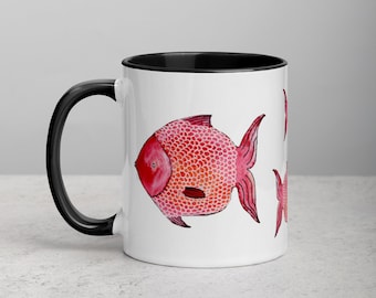 11oz COFFEE MUG Fish Folk Art Housewarming Kawaii Birthday Gift Illustration Cute Weird Gothic Quirky Tea Ceramic Eclectic Cottagecore