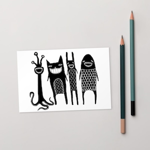 4x6 ART PRINT POSTCARD Monster Folk Art Party Monsters Goth Birthday Gift Whimsical Cute Weird Quirky Strange Housewarming Funny Gothic Emo