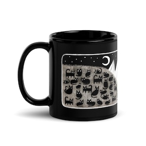 11oz BLACK COFFEE MUG Black Cat Moon Tea Gothic Birthday Housewarming Quirky Whimsical Art Cute Animals Cat Lover Kawaii Spring Gifts