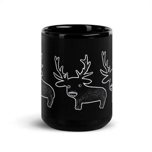 15oz BLACK COFFEE MUG Weird Deer Monster Kawaii Folk Art Housewarming Goth Birthday Gifts Funny Creepy Cute Weird Quirky Tea Gothic