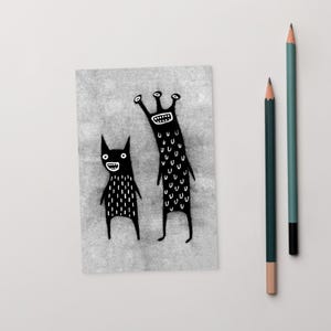 4x6 ART PRINT POSTCARD Monster Kawaii Folk Art Cute Goth Birthday Gift Whimsical Cute Weird Quirky Alien Housewarming Funny Gothic Cards