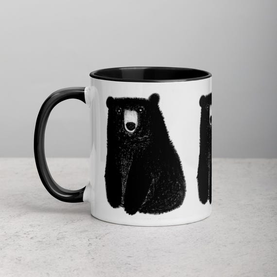 11oz COFFEE MUG Black Bear Folk Art Quirky Tea Lover Housewarming Cottagecore Whimsical Forest Teddy Grizzly Bear Birthday Gift Spring Gifts