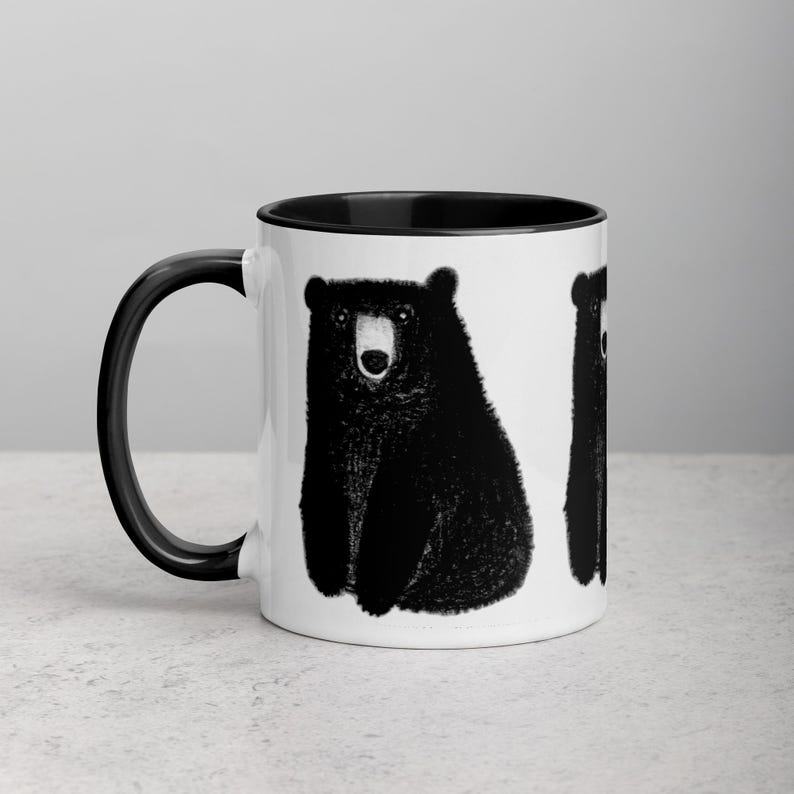 11oz COFFEE MUG Black Bear Folk Art Quirky Tea Lover Housewarming Cottagecore Whimsical Forest Teddy Grizzly Bear Birthday Gift Christmas