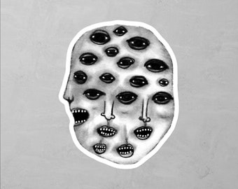 VINYL STICKER Weird Head Eyeballs Abstract Face Cursed Portrait Folk Art Strange Birthday Housewarming Whimsical Creepy Horror Gothic Art