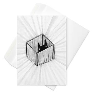 Carte de voeux chat noir dans une boîte Kitty kawaii, invitations originales et fantaisistes, gothique étrange pendaison de crémaillère gothique drôle cartes d'anniversaire cadeau pour amoureux des chats