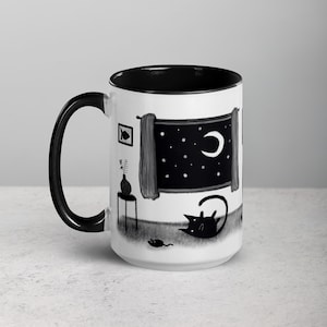 45 cl kaffemugg svart katt folkkonst inflyttningspresent kattälskare födelsedagspresenter stora muggar roliga söta konstiga udda stor tekopp keramiska katter