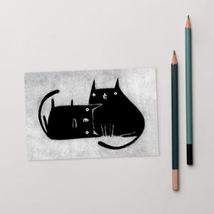 CARTOLINA STAMPATA ARTISTICA 4x6 Gatto Nero Kawaii Gattino Arte Popolare Carino Bizzarro Carta Stravagante Arte Strana Regalo di inaugurazione della casa Biglietti di Compleanno Regali per gli Amanti dei Gatti