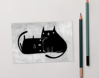 CARTÃO POSTAL ARTÍSTICO IMPRESSO 4x6 Gato Preto Kawaii Gatinho Arte Folclórica Cartão Bonito, Peculiar e Caprichoso Arte Estranha Presente de Inauguração de Casa Cartões de Aniversário Presentes para Amantes de Gatos