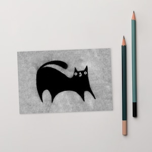 TARJETA POSTAL CON IMPRESIÓN ARTÍSTICA DE 4x6 Gato Negro Gatito Kawaii Arte Popular Lindo Tarjeta Extraña y Caprichosa Arte Extraño Regalo de Inauguración Tarjetas de Cumpleaños Regalos para Amantes de los Gatos