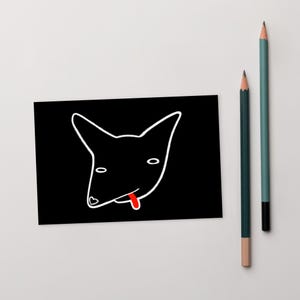4 x 6 ART PRINT CARTE POSTALE Art folklorique chien noir lunatique étranges animaux mignons Art mural pendaison de crémaillère cadeau d'anniversaire pour amoureux des chiens Chiot de laboratoire noir original