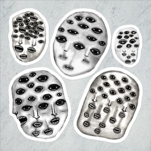 VINYL STICKER SHEET Weird Head Eyeballs Abstract Face Portrait Folk Art Cursed Birthday Housewarming Creepy Horror Gothic Back to School